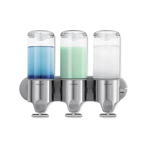 simplehuman Triple Wall Mount Pumps, Hotel-Grade Refillable 3-Chamber Shower Dispenser, Stainless Steel | Precise, No-Drill Install thumbnail 1
