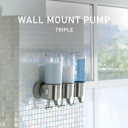 simplehuman Triple Wall Mount Pumps, Hotel-Grade Refillable 3-Chamber Shower Dispenser, Stainless Steel | Precise, No-Drill Install thumbnail 4