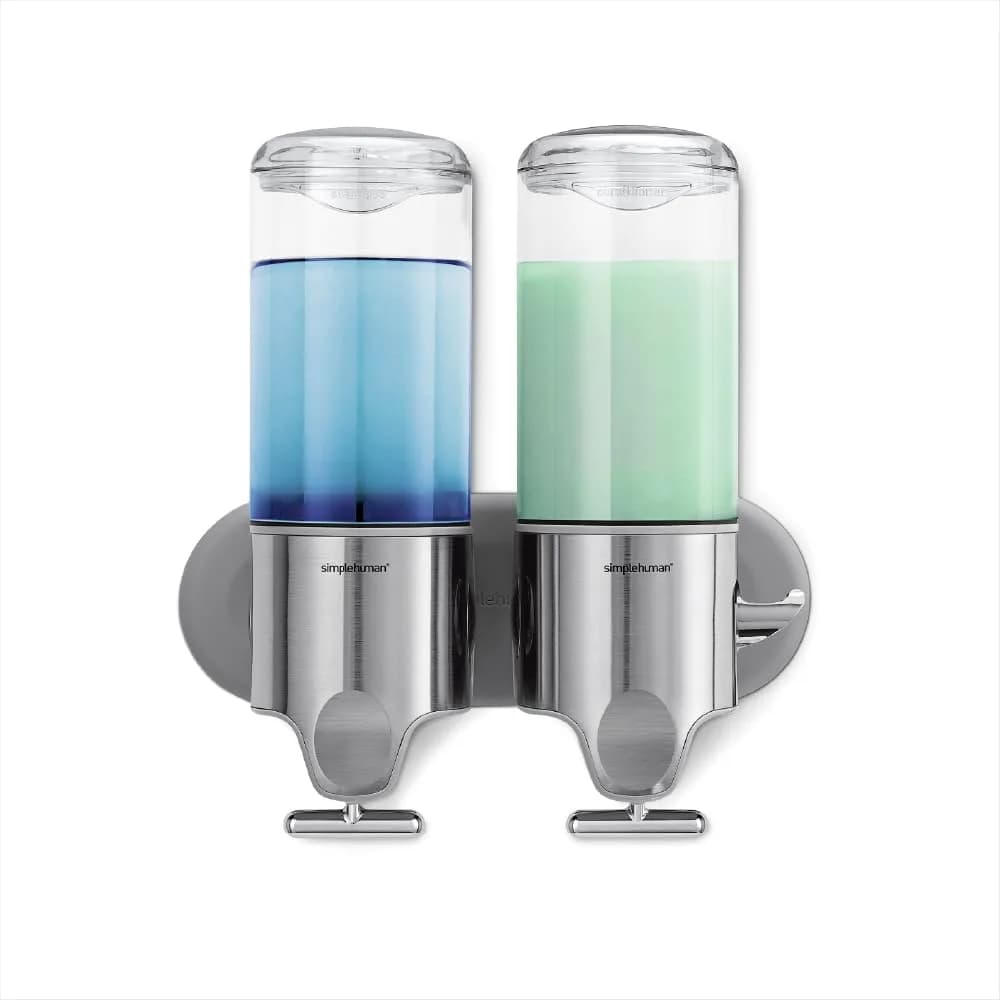 simplehuman Wall Mount Pumps, Twin 15 fl. oz. Stainless Steel | Space-Saving Shower Dispenser
