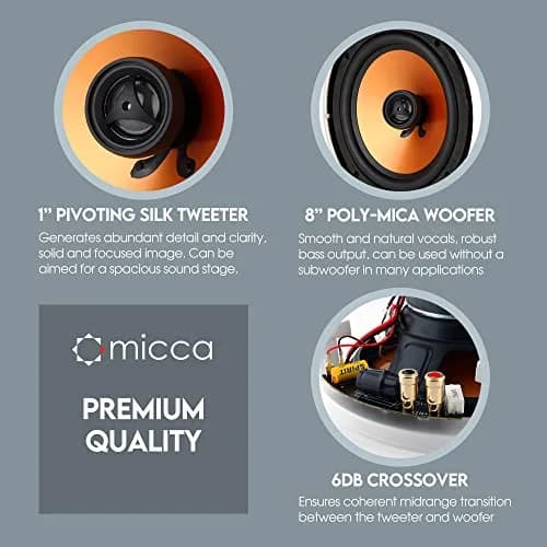 Micca M-8C 8-Inch 2-Way In-Ceiling Speaker, Round, White, 200 Watts (Each) | 20.3 cm (8") Woofer, 2.5 cm (1") Aimable Silk Tweeter thumbnail 5