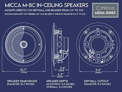 Micca M-8C 8-Inch 2-Way In-Ceiling Speaker, Round, White, 200 Watts (Each) | 20.3 cm (8") Woofer, 2.5 cm (1") Aimable Silk Tweeter thumbnail 6