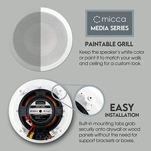 Micca M-8C 8-Inch 2-Way In-Ceiling Speaker, Round, White, 200 Watts (Each) | 20.3 cm (8") Woofer, 2.5 cm (1") Aimable Silk Tweeter thumbnail 3