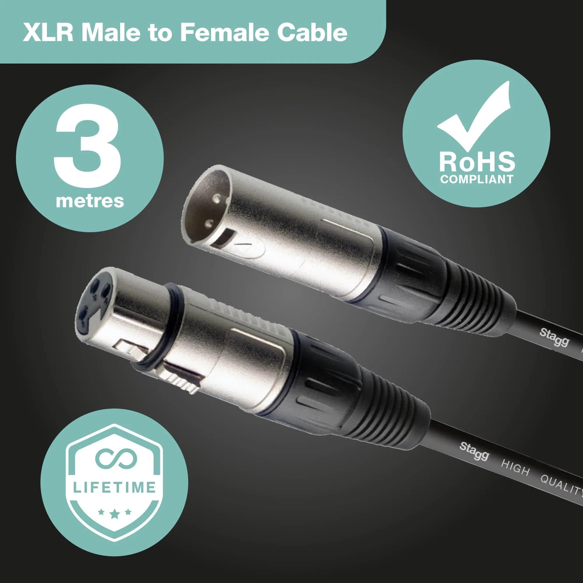 Stagg SMC3 S-Series XLR Male to Female Microphone Cable - 3m (10ft) | ROHS Compliant Balanced Audio - view 2