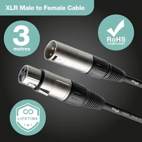 Stagg SMC3 S-Series XLR Male to Female Microphone Cable - 3m (10ft) | ROHS Compliant Balanced Audio thumbnail 2