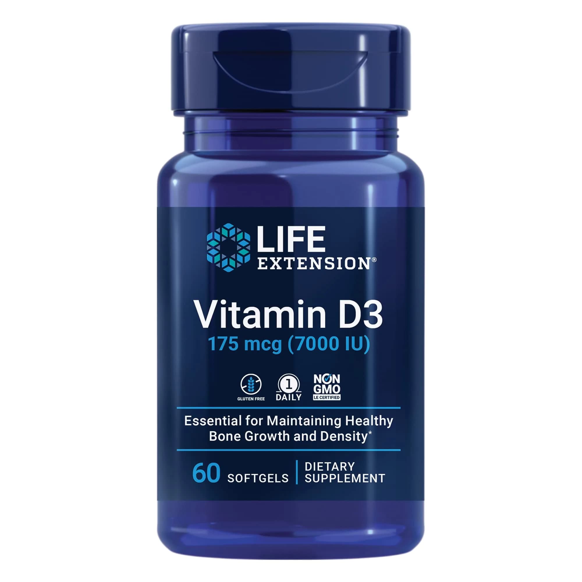 Life Extension Vitamin D3 175 mcg (7000 IU) | Bone & Immune Support, 60 Softgels — Yellow
