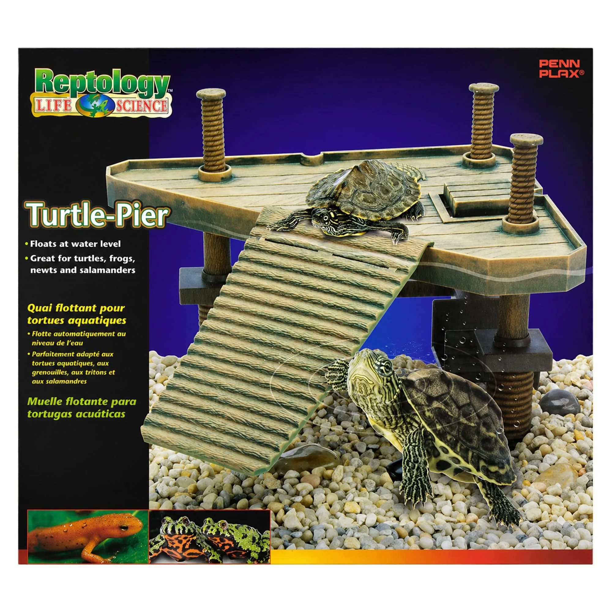 Penn-Plax Reptology Turtle Pier and Basking Platform, Medium - Adjust Height Up to 12 In - Floats at Water Level - Easy Ramp Access for Turtles, Frogs & Reptiles in Aquariums or Terrariums, 11.5x9.5 In