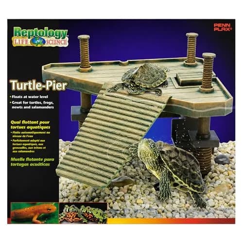 Penn-Plax Reptology Turtle Pier and Basking Platform, Medium - Adjust Height Up to 12 In - Floats at Water Level - Easy Ramp Access for Turtles, Frogs & Reptiles in Aquariums or Terrariums, 11.5x9.5 In thumbnail 1
