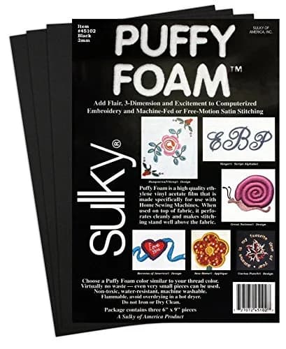 Sulky Puffy Foam 3mm 6"x9" Black | Ideal for Craft Projects & Embroidery Support thumbnail 1