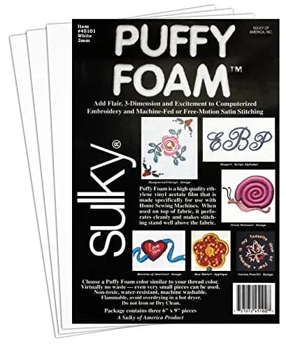 Sulky of America 3mm Puffy Foam Sheet 15cm x 23cm (6" x 9") | Stabilizes Fabric Instantly thumbnail 1