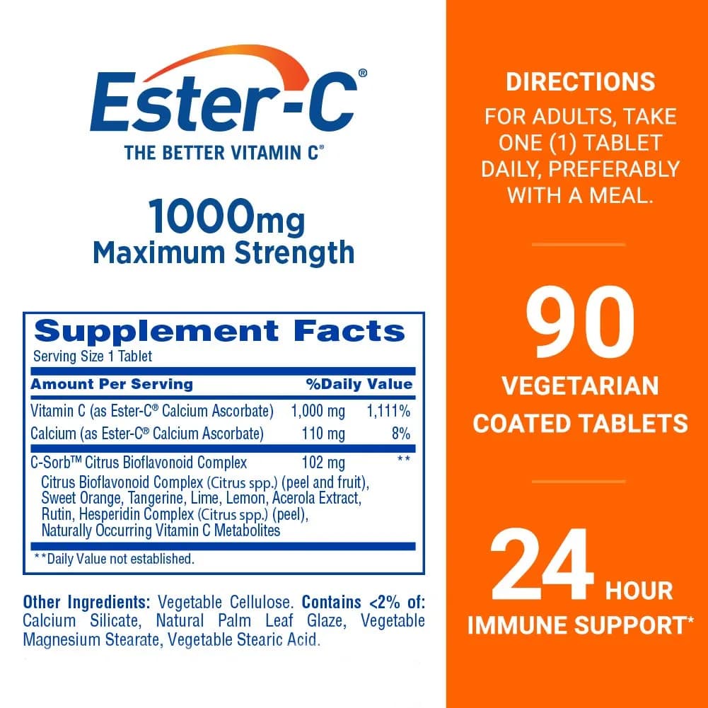 Ester-C Vitamin C 1000 mg Coated Tablets (90 Count) | 24-Hour Immune Support - view 2