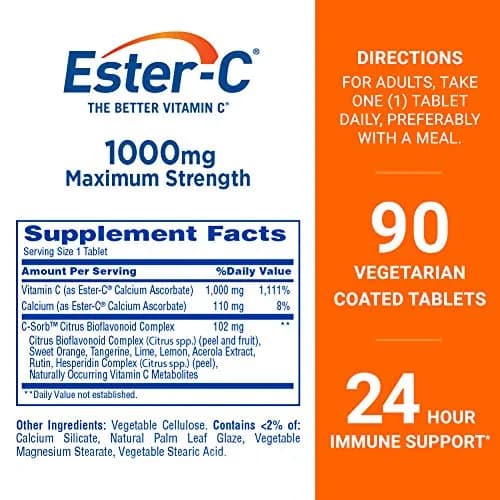 Ester-C Vitamin C 1000 mg Coated Tablets (90 Count) | 24-Hour Immune Support thumbnail 2