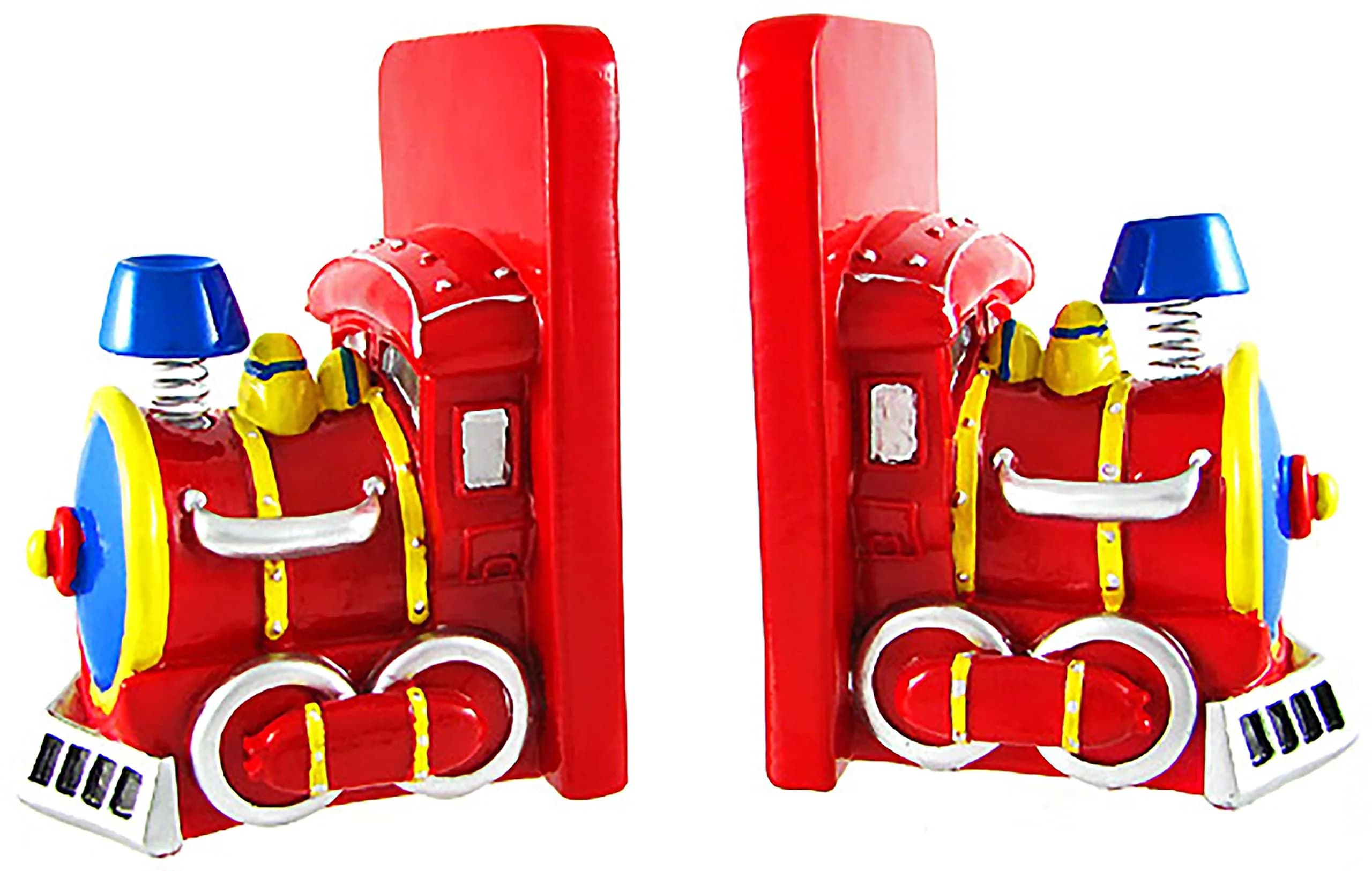Zeckos Charming Red Train Engine Bookends | Traditional Resin Decorative Bookends (15 cm tall, 10 cm wide, 9 cm deep)