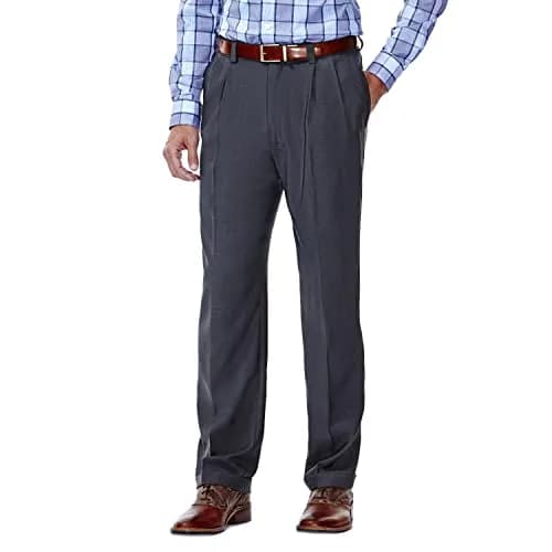 Haggar Men's E-Clo Repreve Classic Fit Pleat Front Dress Pant with Hidden Expandable Waistband Medium Grey 34W x 29L | Recycled Water Bottle Fabric thumbnail 1