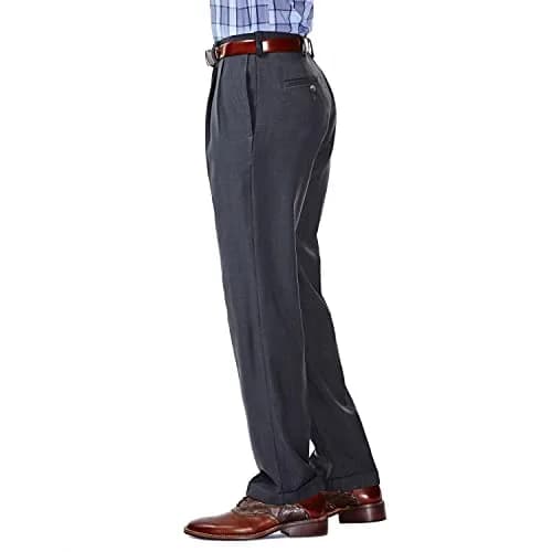 Haggar Men's E-Clo Repreve Classic Fit Pleat Front Dress Pant with Hidden Expandable Waistband Medium Grey 34W x 29L | Recycled Water Bottle Fabric thumbnail 2