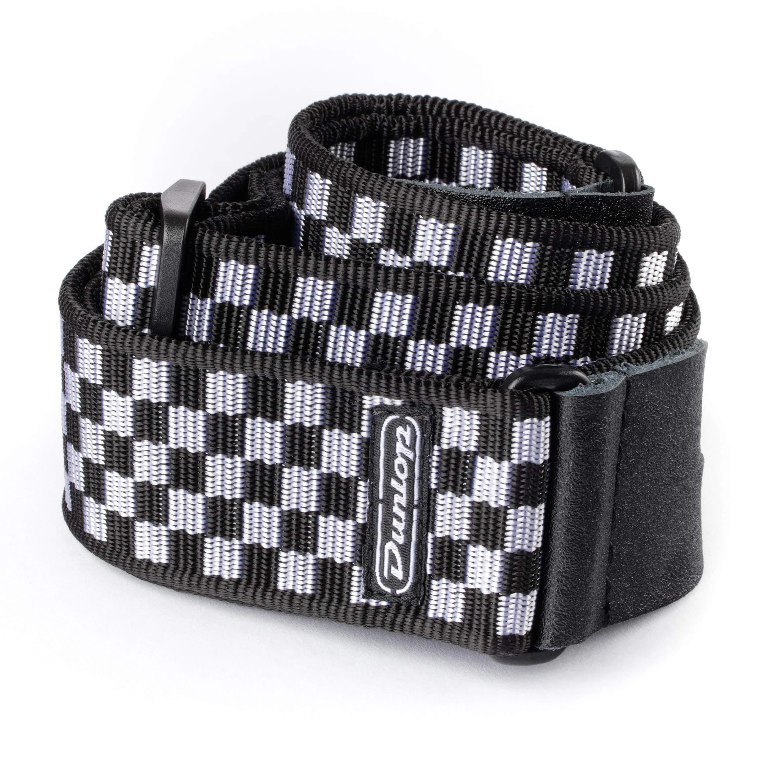 Jim Dunlop Black & White Checkered Guitar Strap 2" Wide (96.5cm-165cm) | Patented Comfort Edge Webbing - main product image