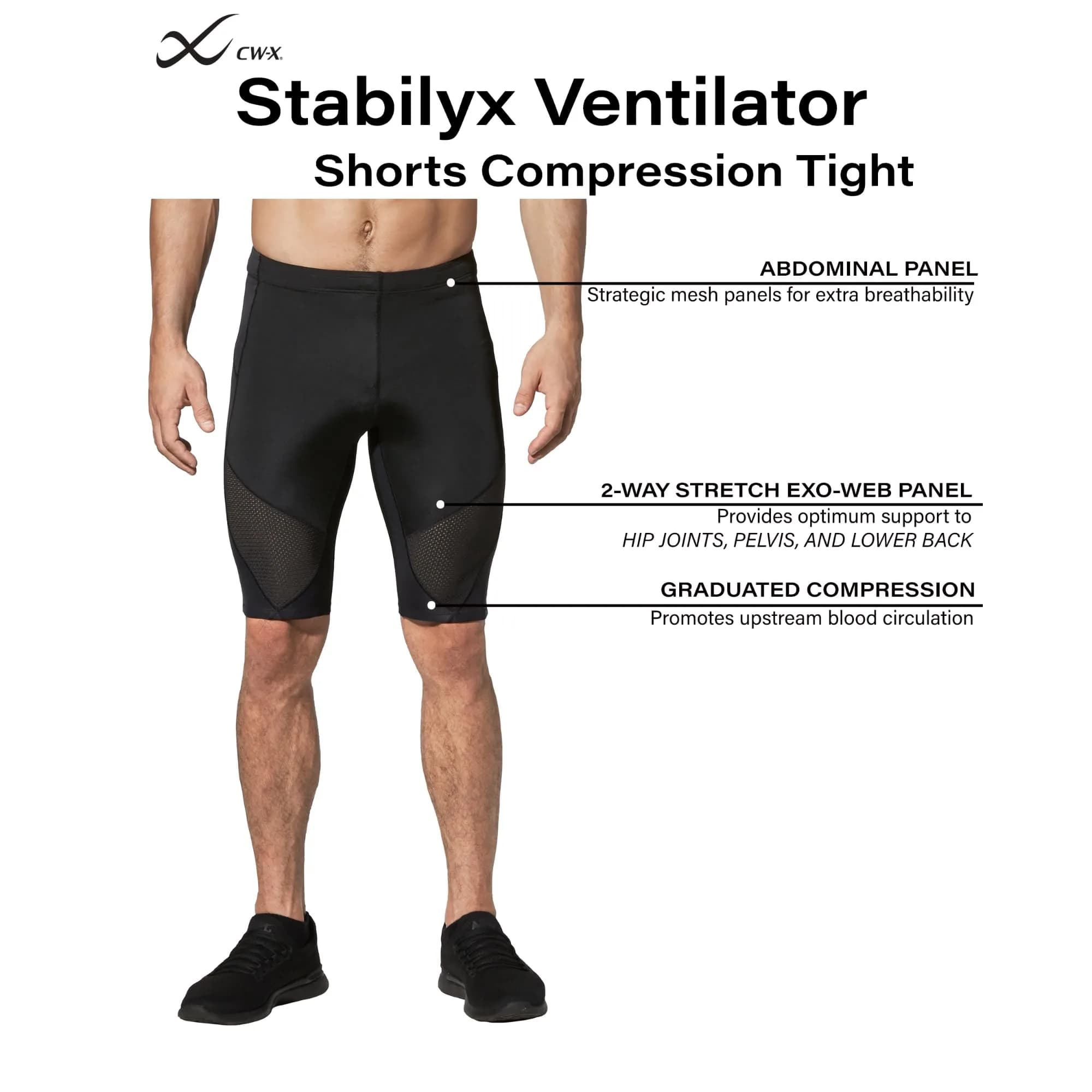 CW-X Conditioning Wear Men's Stabilyx Ventilator Shorts (Black, X-Large) | Supportive Compression Athletic Shorts thumbnail 3