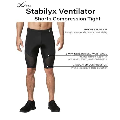 CW-X Conditioning Wear Men's Stabilyx Ventilator Shorts (Black, X-Large) | Supportive Compression Athletic Shorts thumbnail 3