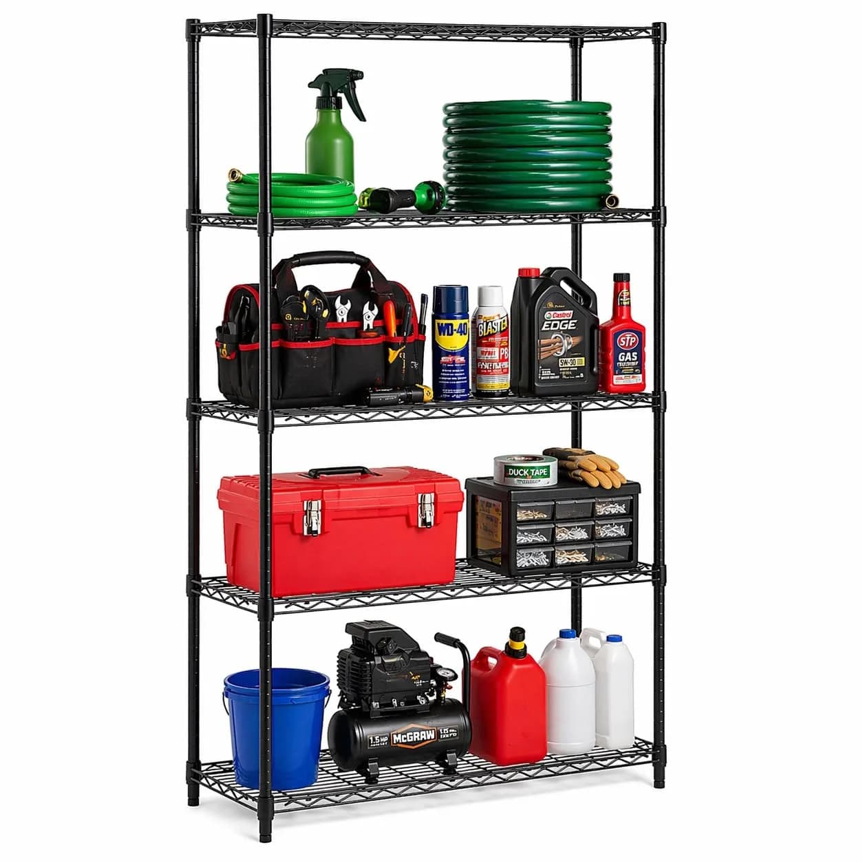 Honey-Can-Do 5-Tier Black Wire Shelf Unit 213cm (72in) | Heavy Duty 1000lb Capacity for Home & Garage