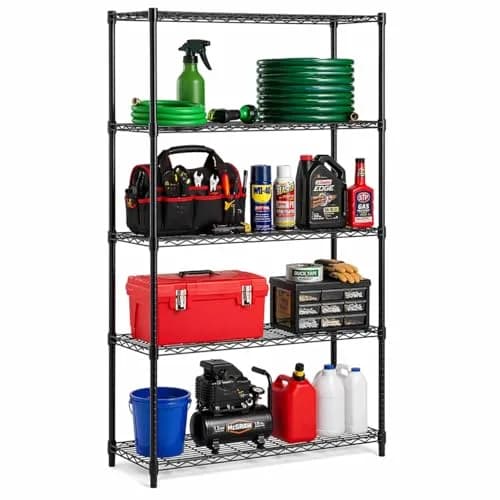 Honey-Can-Do 5-Tier Black Wire Shelf Unit 213cm (72in) | Heavy Duty 1000lb Capacity for Home & Garage thumbnail 1