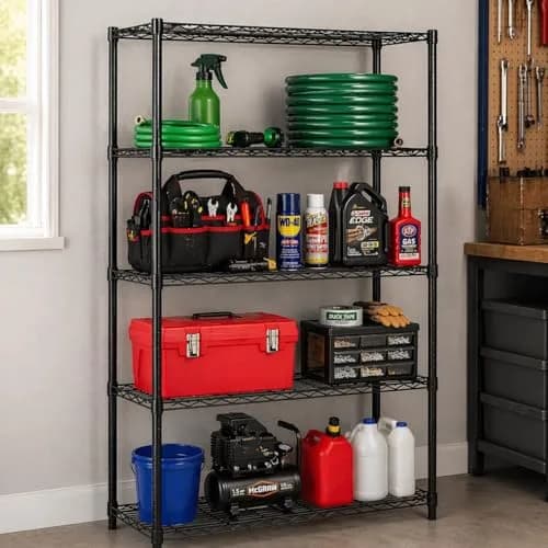 Honey-Can-Do 5-Tier Black Wire Shelf Unit 213cm (72in) | Heavy Duty 1000lb Capacity for Home & Garage thumbnail 2