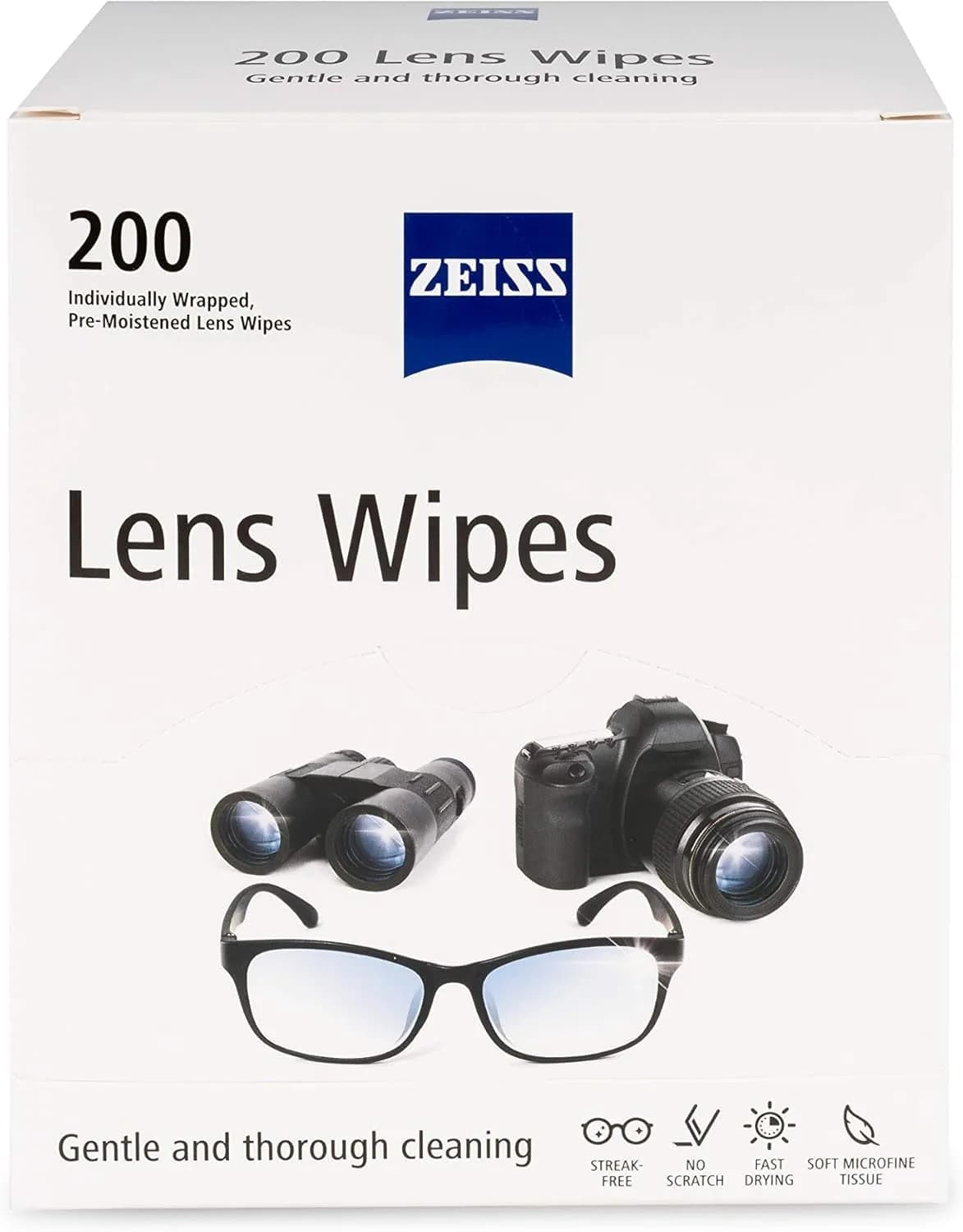 ZEISS Pre-Moistened Lens Cleaning Wipes 200 Count | Gentle & Safe for All Glasses