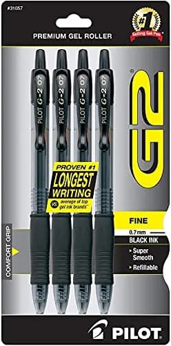 PILOT G2 Premium Rolling Ball Gel Pens, Black Ink, 0.7mm Fine Point, 4-Pack | Smooth Writing for Students & Office — Black
