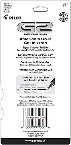 PILOT G2 Premium Rolling Ball Gel Pens, Black Ink, 0.7mm Fine Point, 4-Pack | Smooth Writing for Students & Office thumbnail 3