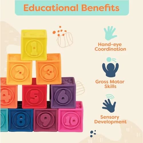B. toys One Two Squeeze Soft Building Blocks 10 Pack | Educational Toy for Babies 6+ Months thumbnail 3