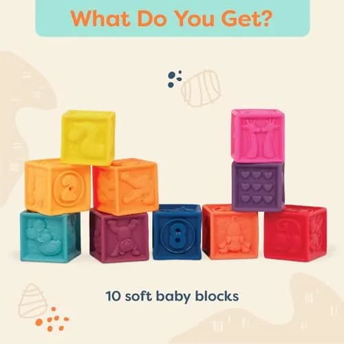 B. toys One Two Squeeze Soft Building Blocks 10 Pack | Educational Toy for Babies 6+ Months thumbnail 4