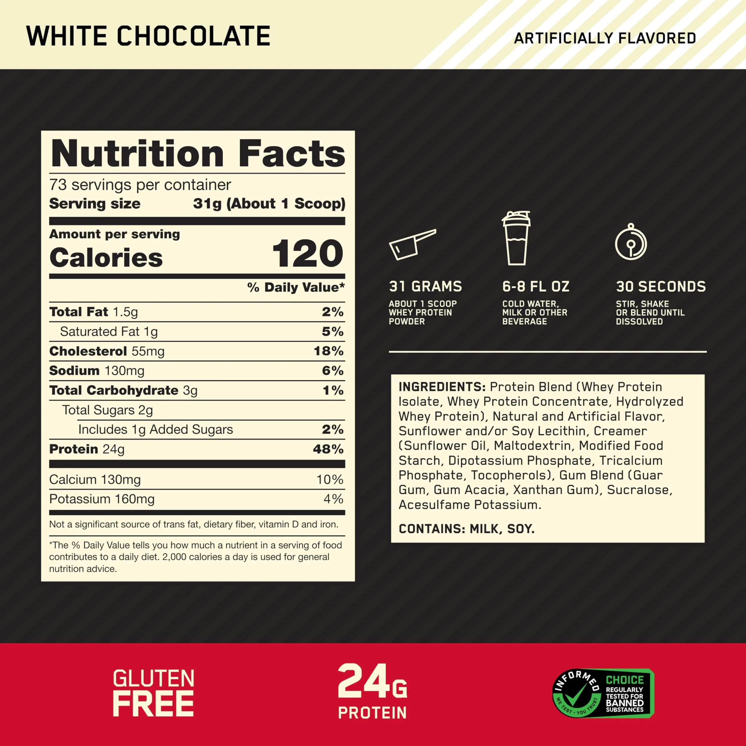 Optimum Nutrition Gold Standard 100% Whey Protein Powder White Chocolate 5lb | High Protein for Muscle Recovery - view 3