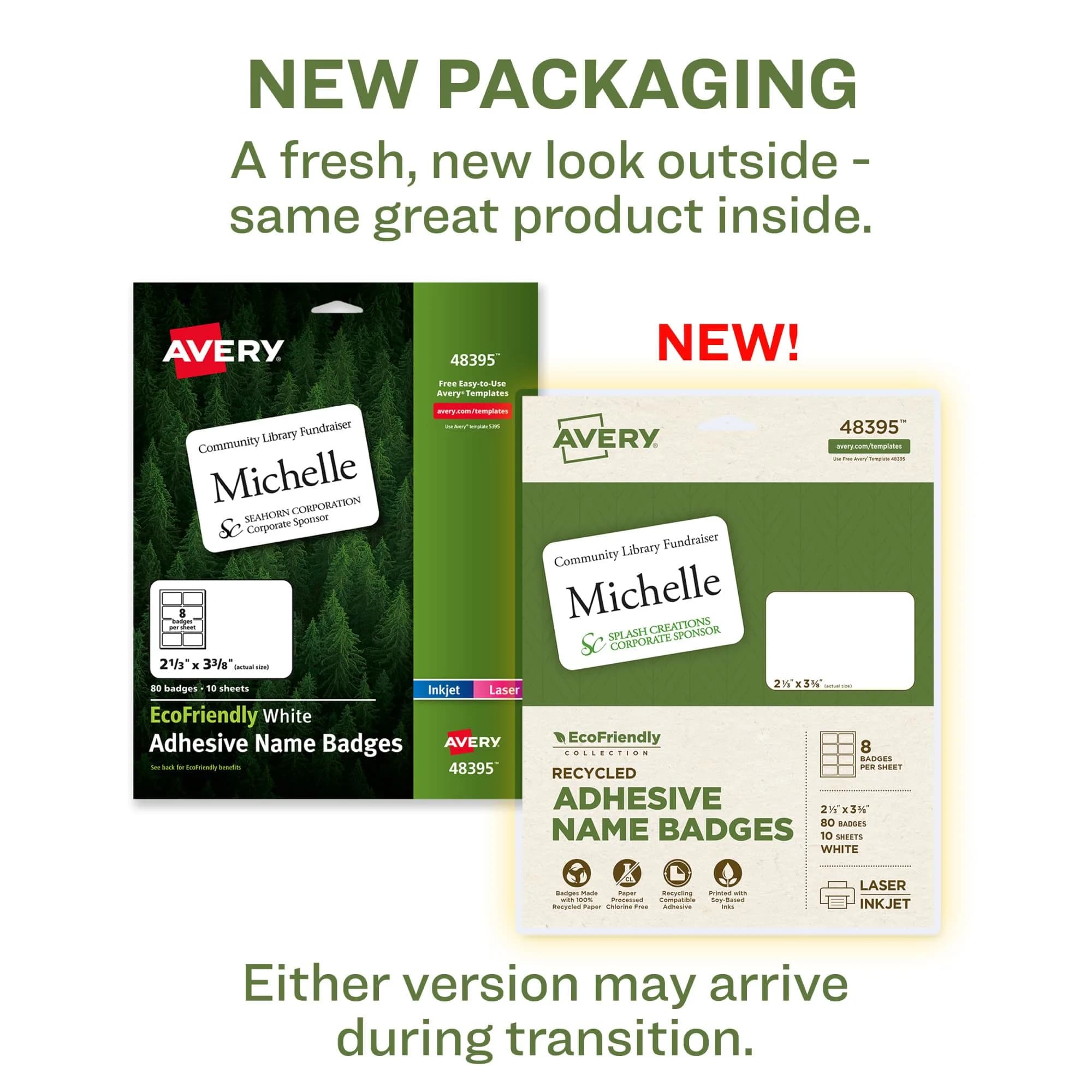 Avery EcoFriendly Recycled Name Tags 2-1/3" x 3-3/8" White Removable Adhesive 80 Printable Name Badges | Made with 100% Post-Consumer Recycled Paper - view 2