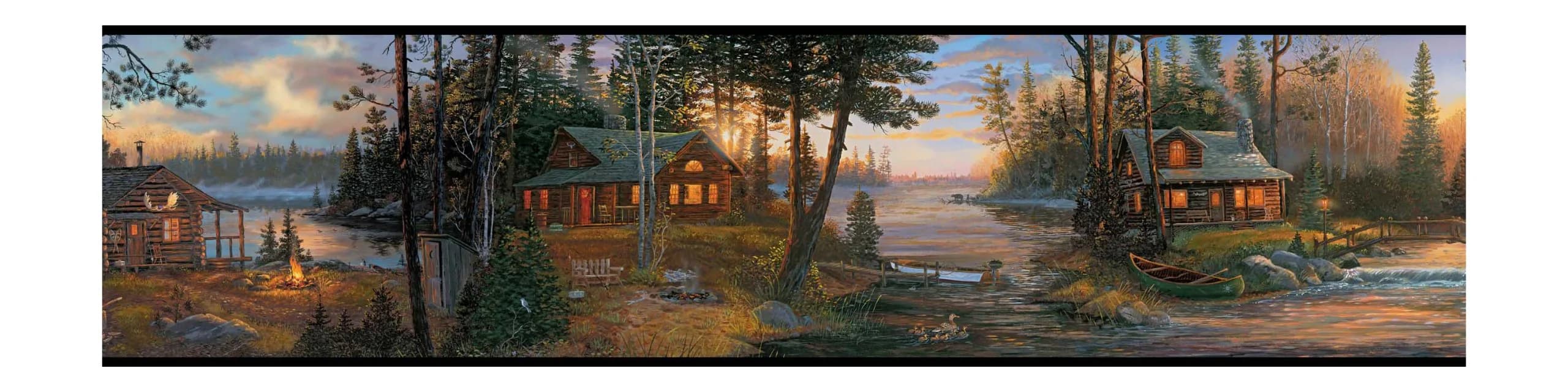 RoomMates Lake Forest Lodge Cabin Fever Prepasted Wallpaper Border 9 Inches x 5 Yards | Lodge Theme with Forest Scene — Brown/Black