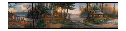 RoomMates Lake Forest Lodge Cabin Fever Prepasted Wallpaper Border 9 Inches x 5 Yards | Lodge Theme with Forest Scene thumbnail 1