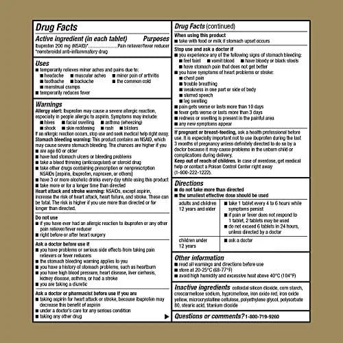 GoodSense Ibuprofen 200 mg Tablets | Effective Pain Relief & Fever Reduction (500 Coated Tablets) thumbnail 4