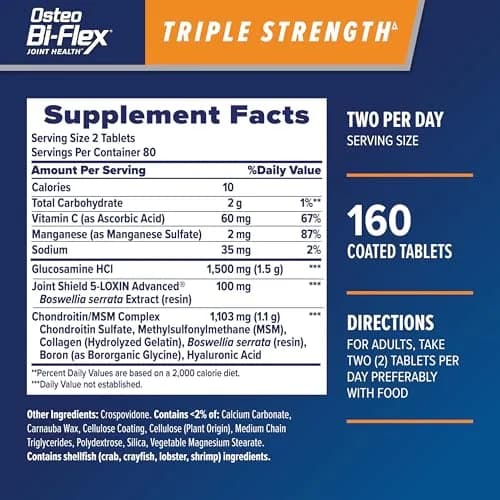 Osteo Bi-Flex Triple Strength Glucosamine Chondroitin Supplement 160 Count (80 Servings) | Supports Joint Health & Comfort thumbnail 2