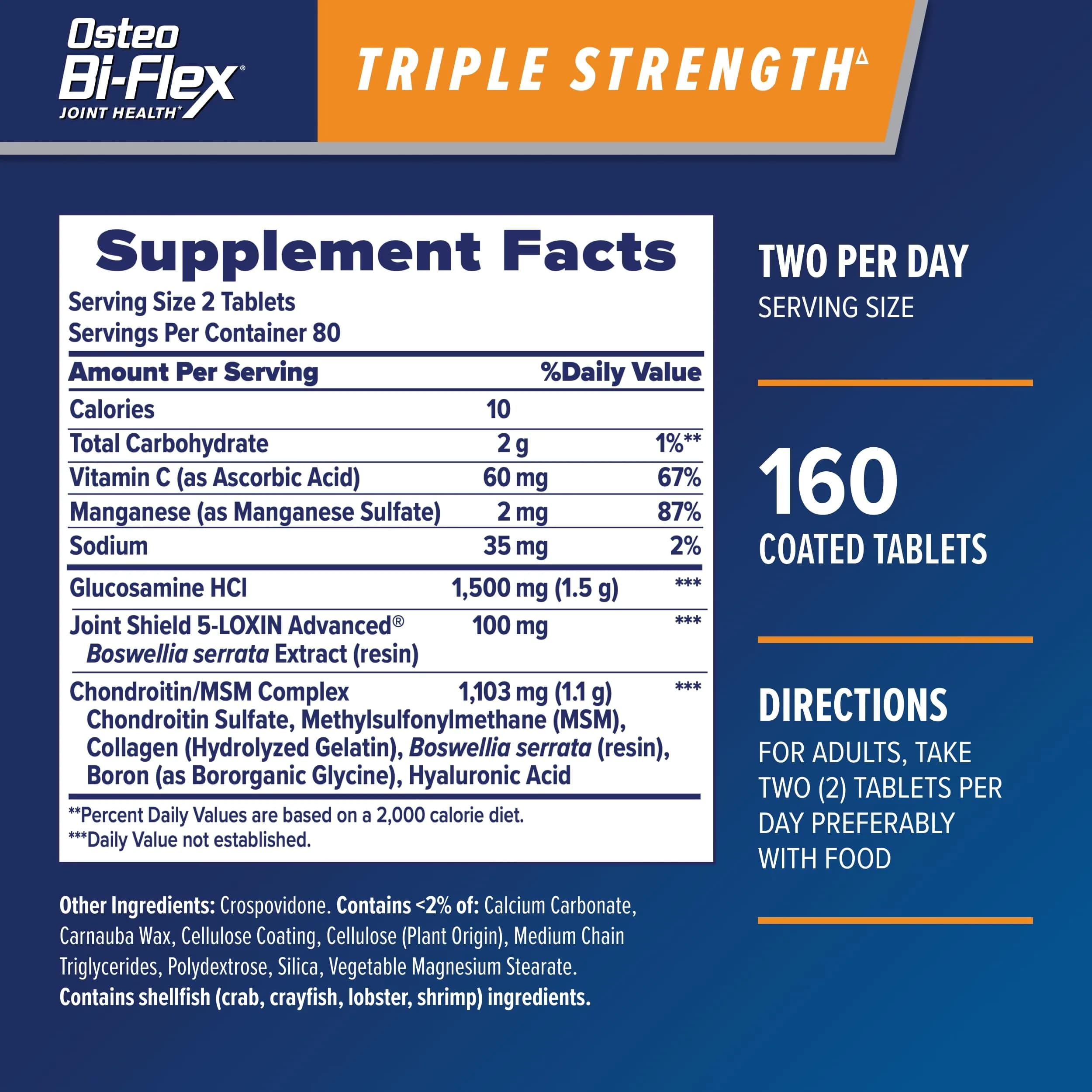 Osteo Bi-Flex Triple Strength Glucosamine Chondroitin Supplement 160 Count (80 Servings) | Supports Joint Health & Comfort - view 2