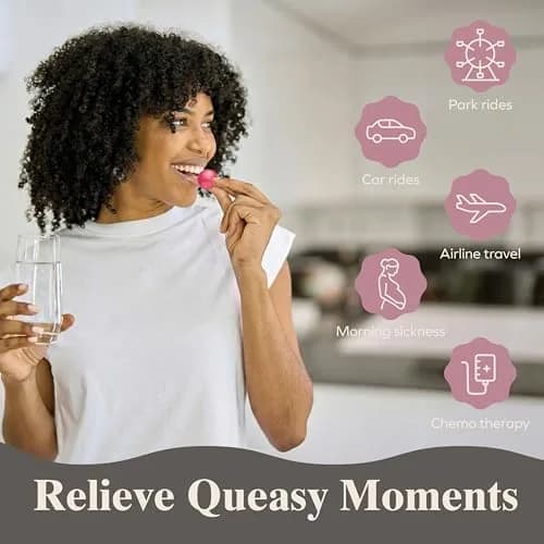 Three Lollies Queasy Drops - Sour Raspberry Flavor - Travel Sickness & Nausea Relief, Soothes Stomach & Dry Mouth, Natural Ingredients - 21ct (3-Pack) thumbnail 5