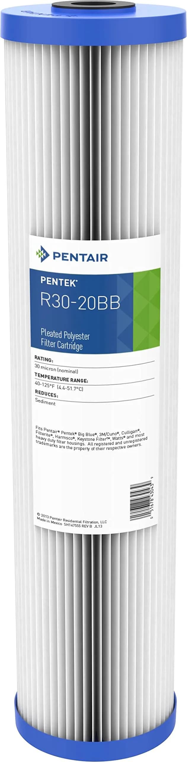Pentair Pentek R30-20BB Big Blue Sediment Water Filter 20" x 4.5" | 30 Micron, Reusable, Whole House Filtration - main product image