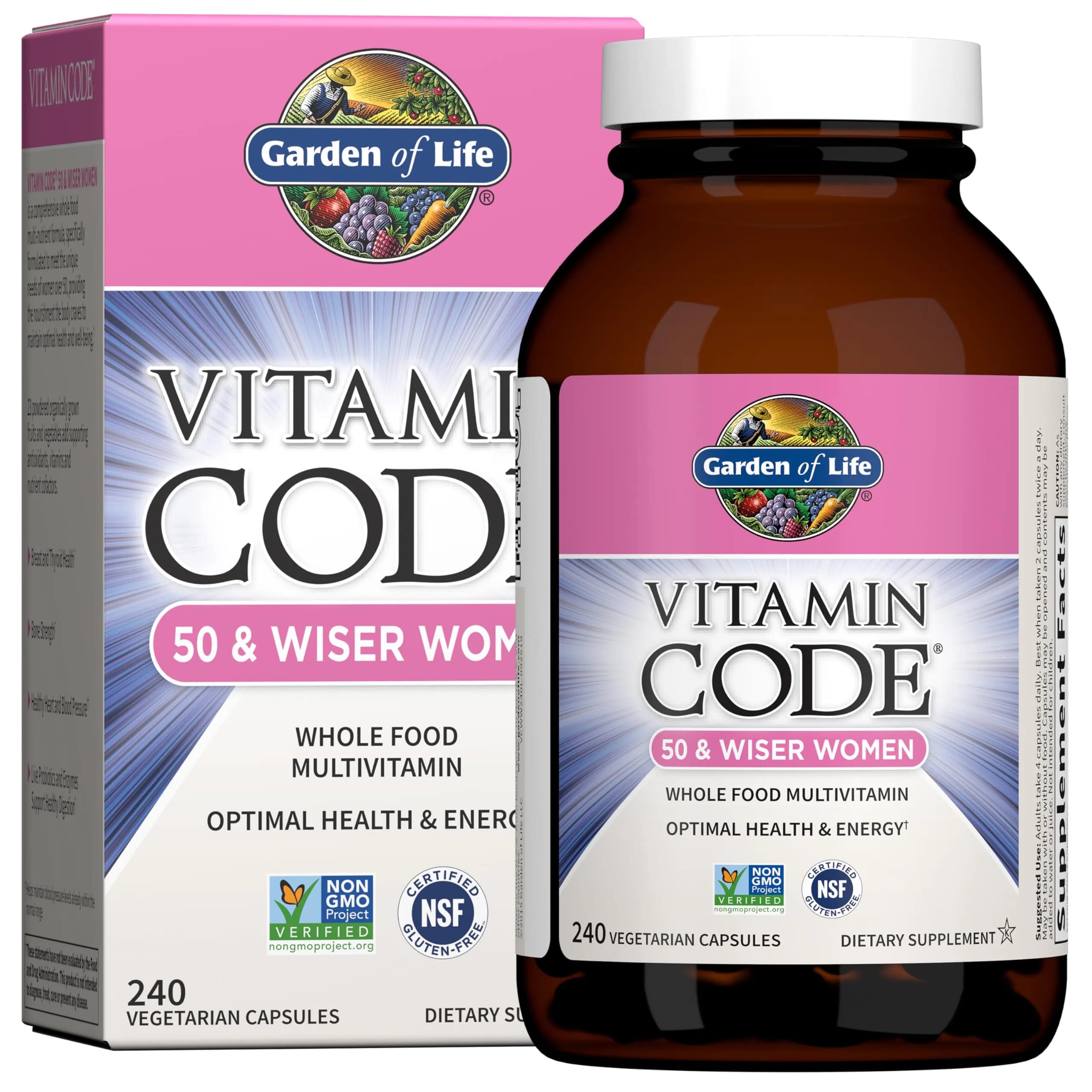 Garden of Life Vitamin Code Women 50 & Wiser Multivitamin 240 Capsules | Whole Food, Non-GMO, Gluten-Free for Women Over 50 — Capsule