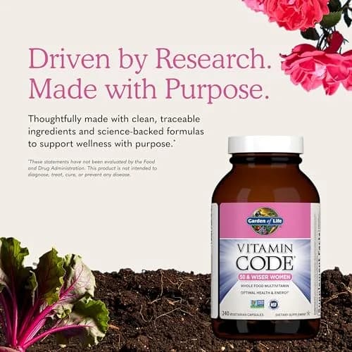 Garden of Life Vitamin Code Women 50 & Wiser Multivitamin 240 Capsules | Whole Food, Non-GMO, Gluten-Free for Women Over 50 thumbnail 6