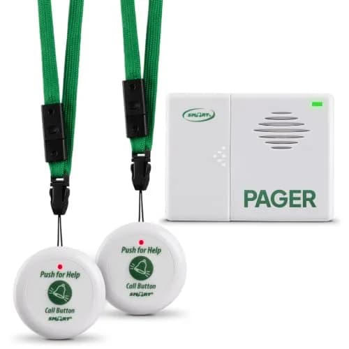 Smart Caregiver Pager System with 2 Call Buttons & Wearable Pager | 245 g (8.6 oz) | Wireless Fall Prevention Alert thumbnail 1