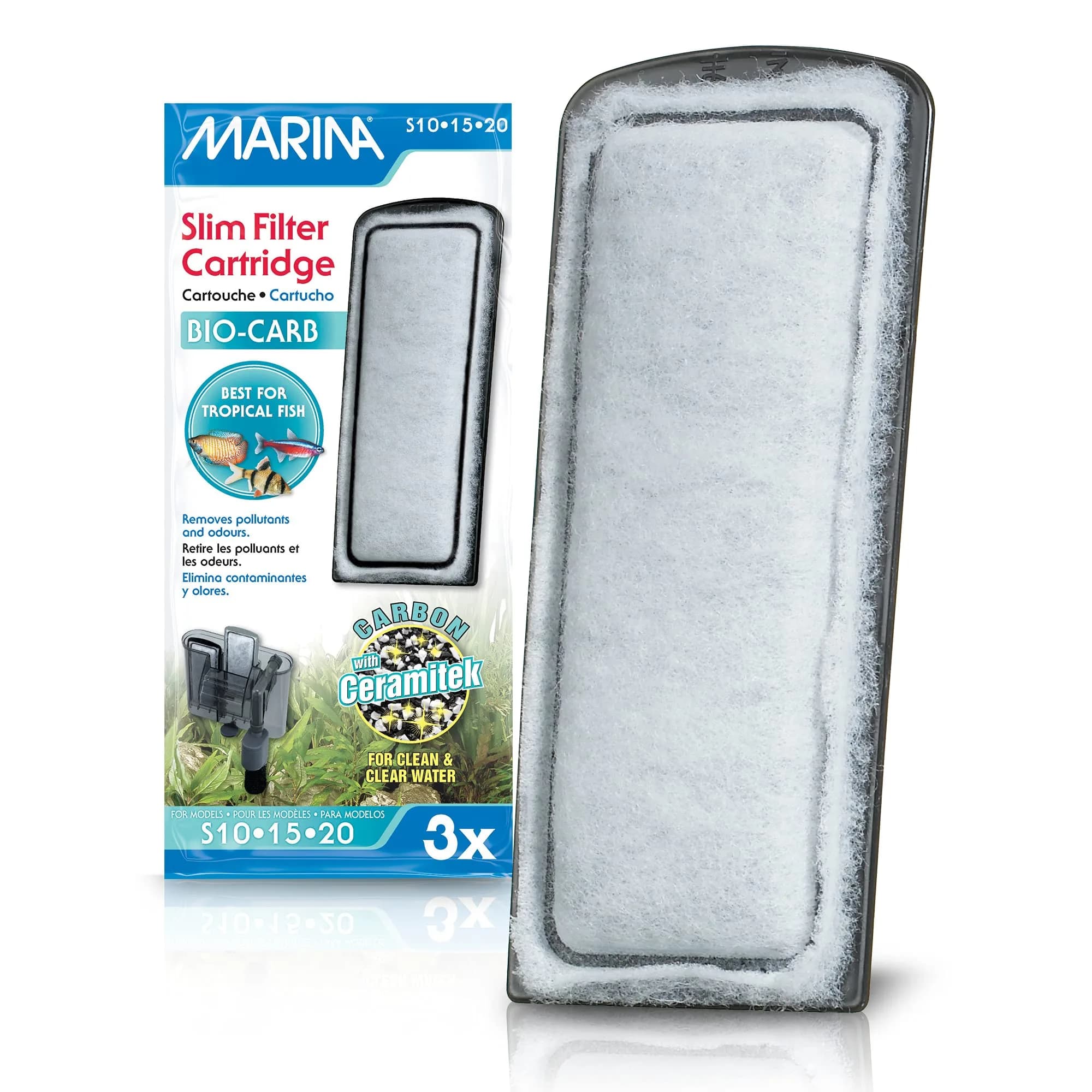 Marina Slim Filter Bio-Carb 3 Pack | Activated Carbon & Ceramitek for Aquarium Water (100-120c) thumbnail 1