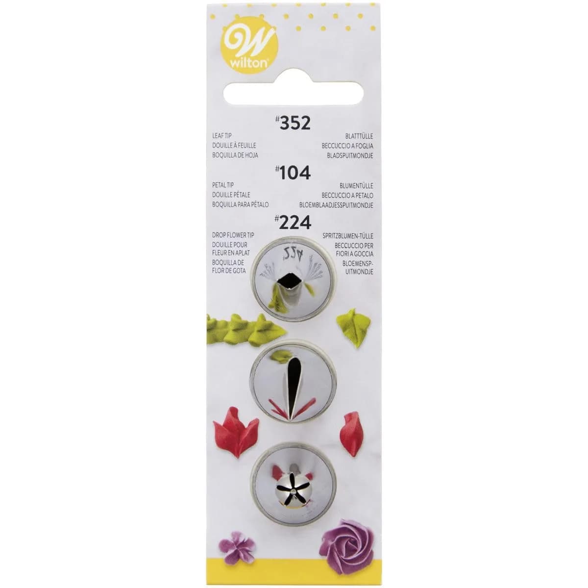 Wilton Decorating Tip Set with Leaf, Petal, and Flower Tips | Metal, 3-Piece - main product image