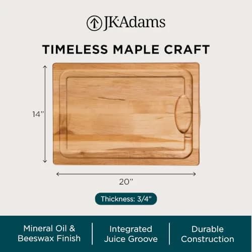J.K. Adams Farmhouse Maple Carving Board with Juice Groove, 50.8cm x 35.5cm x 1.9cm | Premium Hardwood Craftsmanship for Everyday Use thumbnail 4