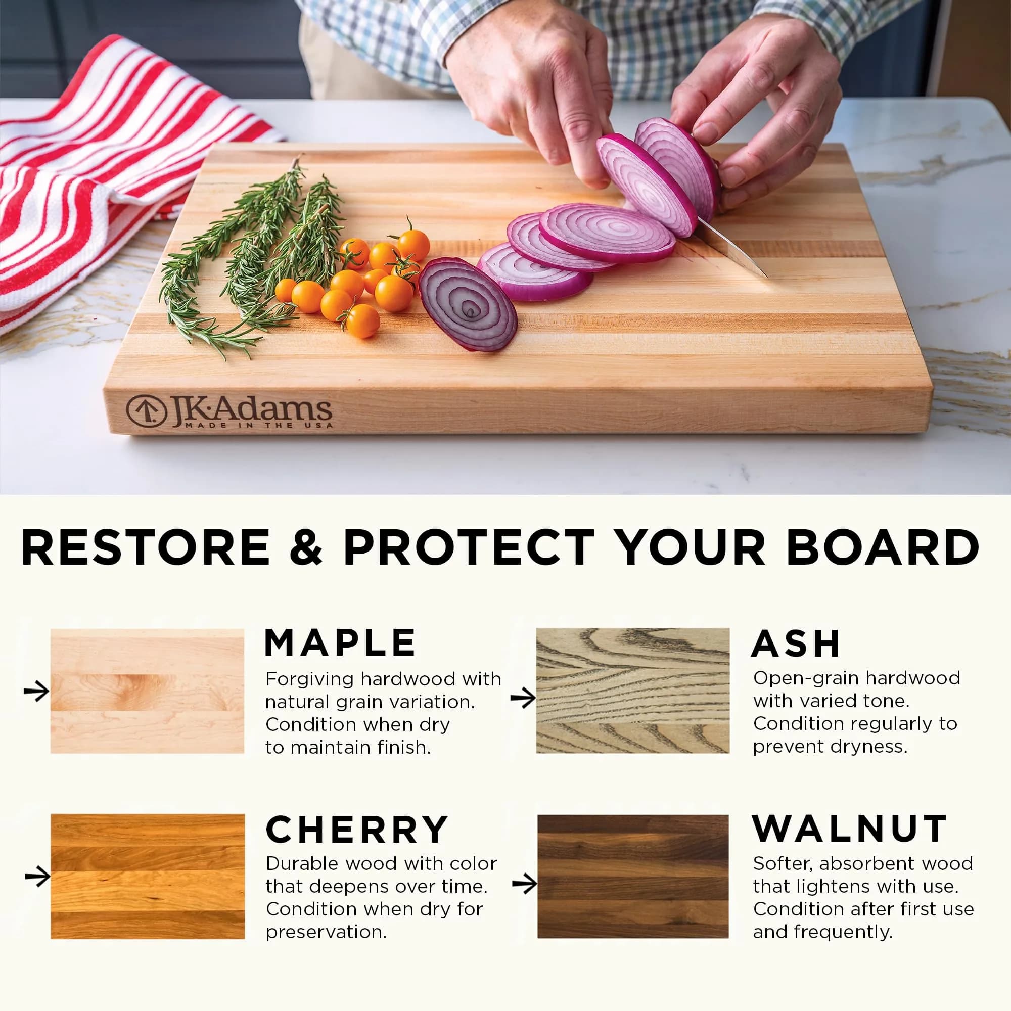 J.K. Adams Farmhouse Maple Carving Board with Juice Groove, 50.8cm x 35.5cm x 1.9cm | Premium Hardwood Craftsmanship for Everyday Use - view 6