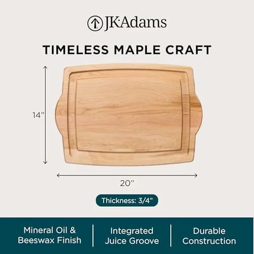 J.K. Adams Farmhouse Maple Carving Board with Handles 51cm x 36cm x 2cm | Premium Hardwood Craftsmanship for Daily Prep & Entertaining thumbnail 5