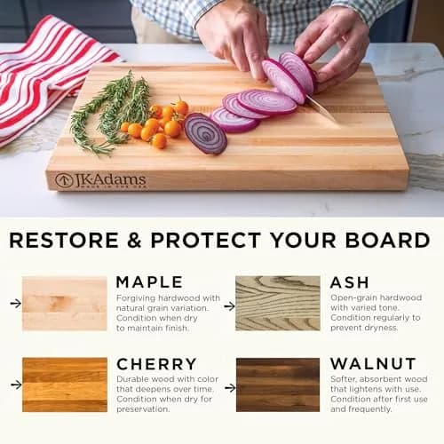 J.K. Adams Farmhouse Maple Carving Board with Handles 51cm x 36cm x 2cm | Premium Hardwood Craftsmanship for Daily Prep & Entertaining thumbnail 7