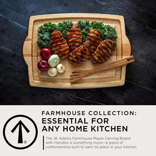 J.K. Adams Farmhouse Maple Carving Board with Handles 51cm x 36cm x 2cm | Premium Hardwood Craftsmanship for Daily Prep & Entertaining thumbnail 8