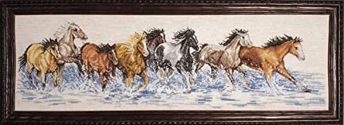 Design Works Crafts Splashdown Horses Counted Cross Stitch Kit 8" x 22" (20.3cm x 55.9cm) | Beginner-Friendly Stamped Pattern thumbnail 1