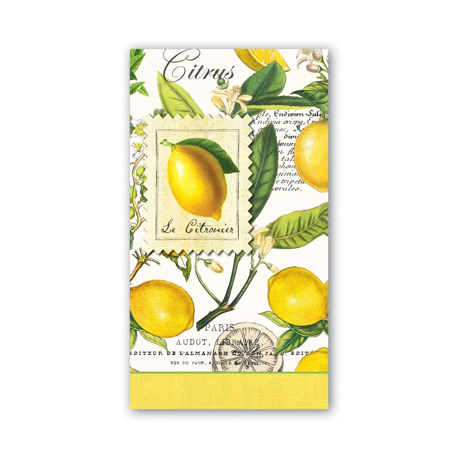 Michel Design Works Lemon Basil Hostess Napkins 20 cm (4.375 X 7.875 inches) | Triple-Ply Paper for Parties — Yellow